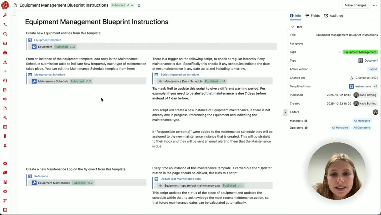 The equipment management blueprint in Seal, from the recorded walkthrough